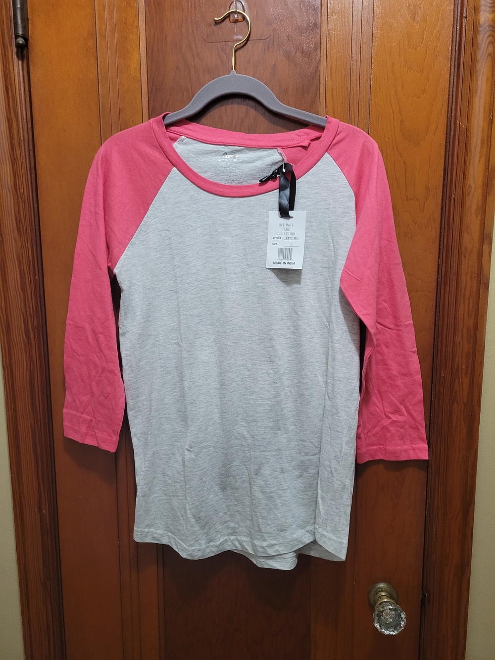 Girls Raglan Long Sleeve Tee - Pink & Light Gray